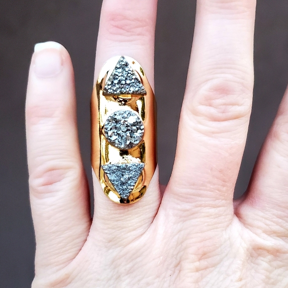 New Unique Titanium Druzy Adjustable Gold Ring. - Picture 6 of 16